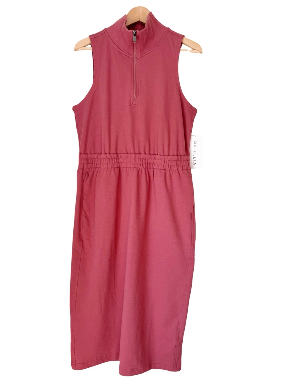 Athleta Retroterry Dress Size Large NWT Rosewood Pink Sleeveless Midi Sporty